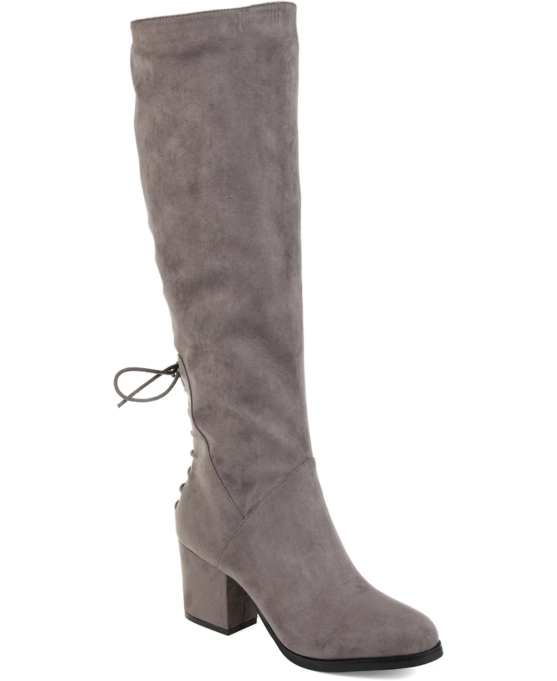 Journee Collection Women's Leeda Extra Wide Calf Lace Up Detail Knee High Boots