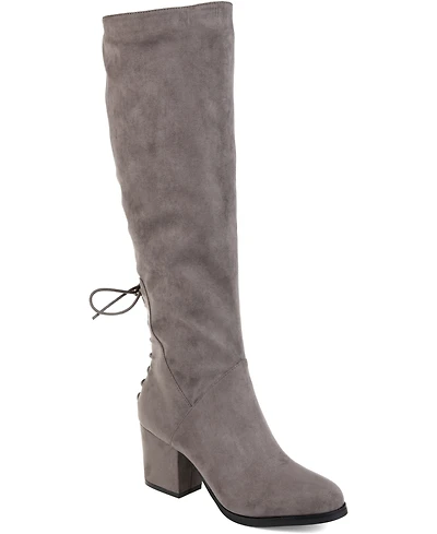 Journee Collection Women's Leeda Extra Wide Calf Lace Up Detail Knee High Boots