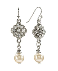 2028 Silver-Tone Crystal and Simulated Pearl Drop Earrings