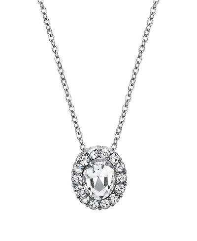 2028 Silver-Tone Crystal Oval Pendant Necklace 16" Adjustable