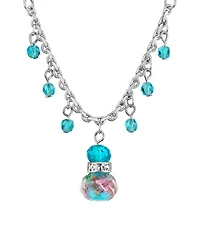 2028 Silver Tone Aqua Pink Flower Beaded Drop Necklace 16" Adjustable