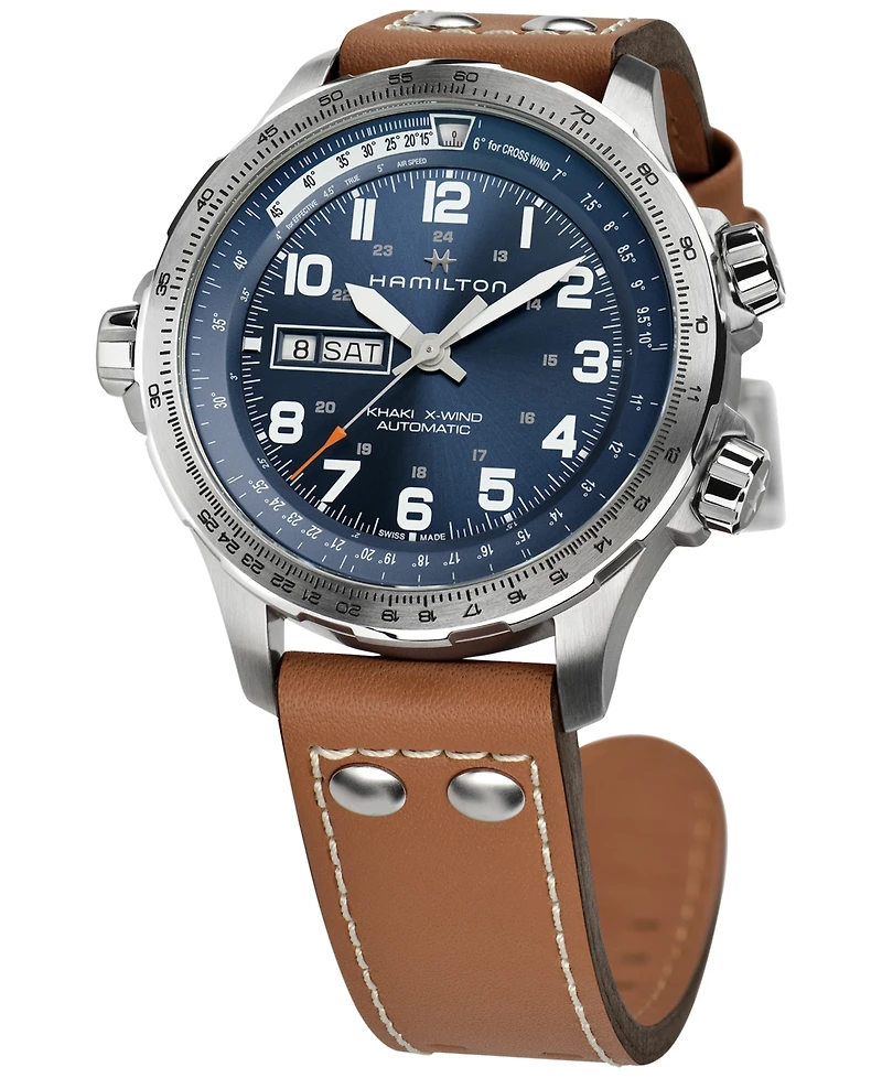 Hamilton Men's Swiss Khaki X-Wind Brown Leather Strap Watch 45mm