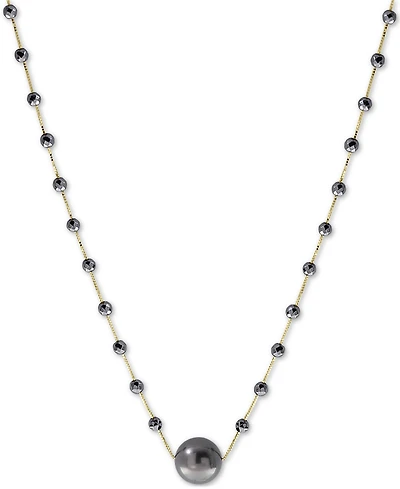 Effy Cultured Tahitian Pearl (10mm) & Hematite Bead 18" Statement Necklace in 14k Gold