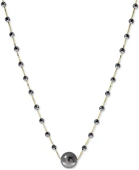 Effy Cultured Tahitian Pearl (10mm) & Hematite Bead 18" Statement Necklace in 14k Gold