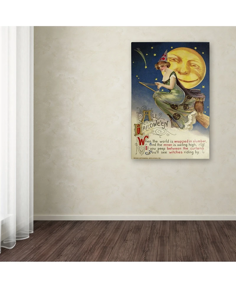 Vintage Apple Collection 'Halloween Witch Green Dress Moon' Canvas Art - 30" x 47"