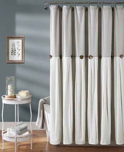 Lush Decor Linen Button Shower Curtain, 72" x