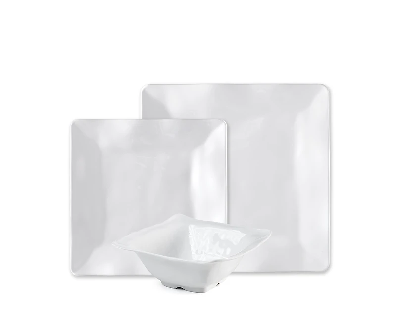 Q Squared Melamine Ruffle Square 12 Pc. Set, Service for 4