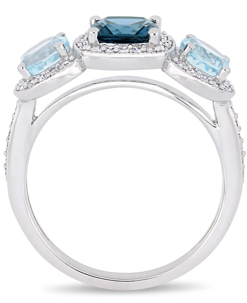 Amethyst (7/8 ct. t.w.) and Diamond (1/3 ct.t.w.) 3-Stone Halo Ring Sterling Silver (Also Available Blue Topaz)