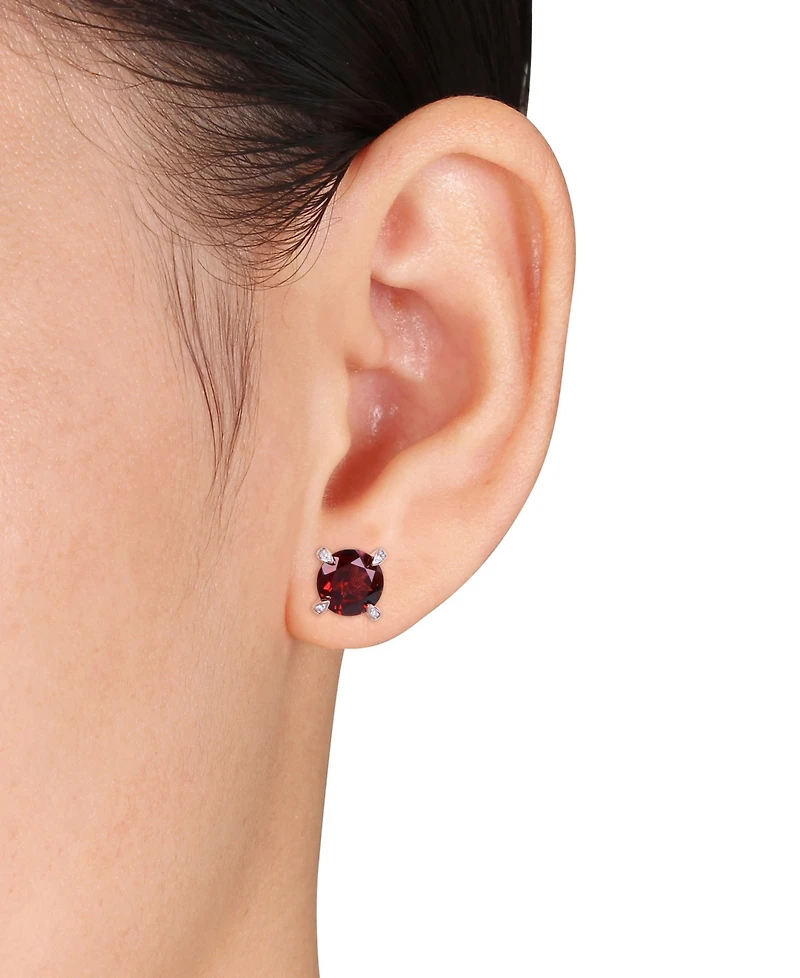 Gemstone and Diamond Accent Stud Earrings in 10k White Gold. Available in Blue Topaz (4-3/4 ct.t.w.), Citrine (3 5/8 ct.t.w), Garnet (4 ct.t.w.), Amet