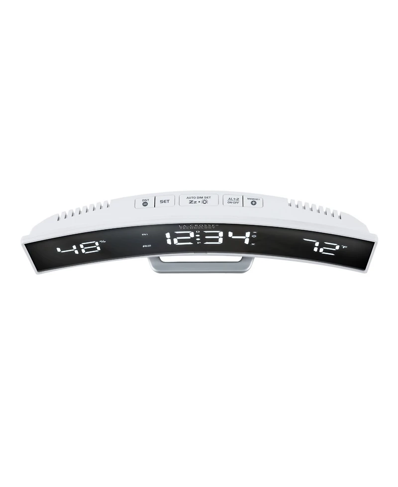 La Crosse Technology White Curved Alarm Clock with Mirrored Led Lens Display