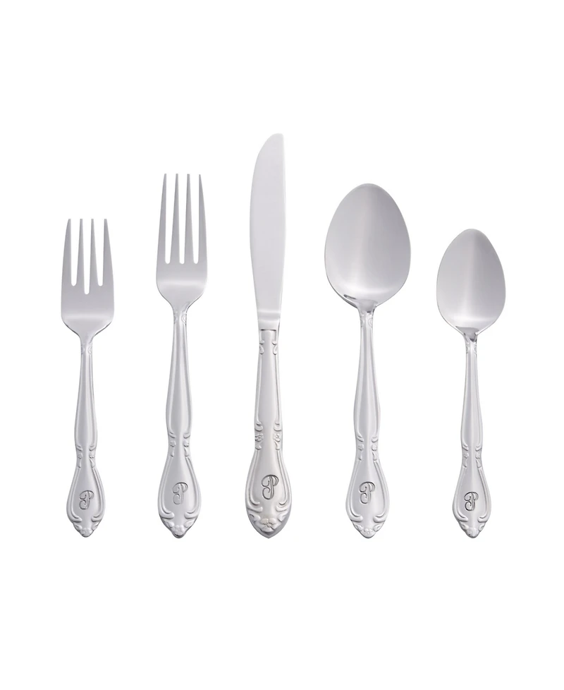Riverridge Rose 46 Piece Monogrammed Flatware Set - P, Service for 8
