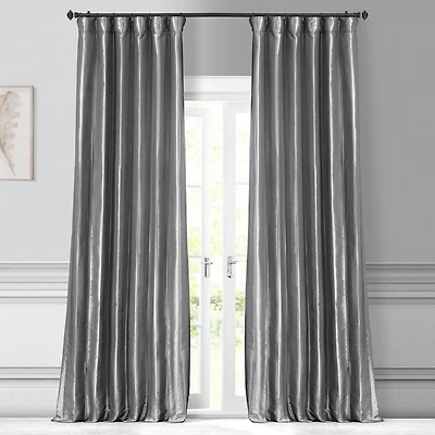 Half Price Drapes Platinum Solid Faux Silk Taffeta Room Darkening Curtain