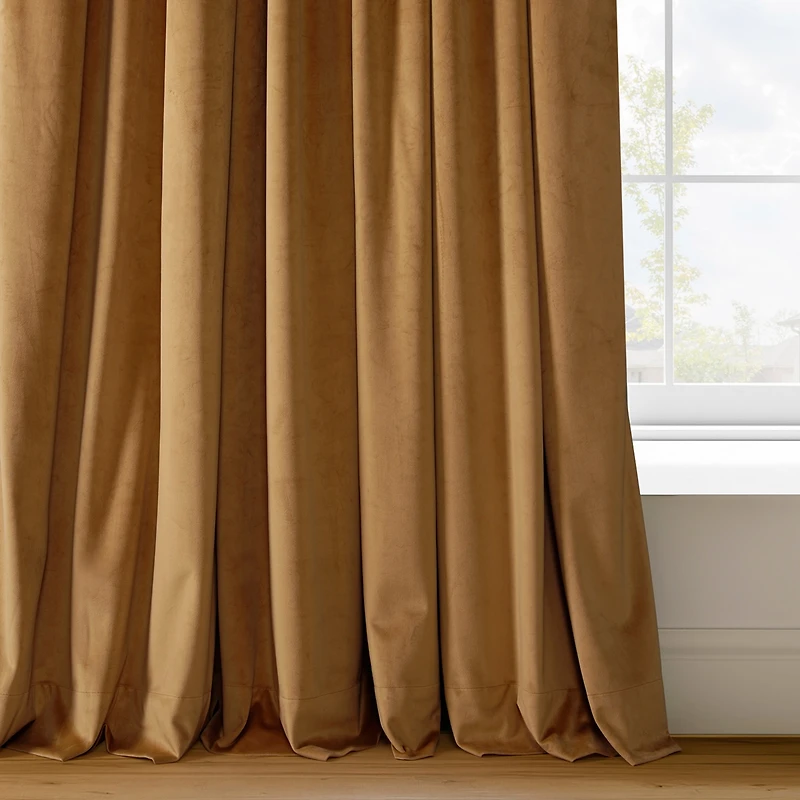 Half Price Drapes Amber Gold Signature Extra Wide Velvet Blackout Curtain
