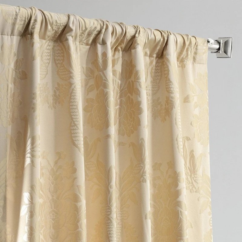 Half Price Drapes Magdelena Champagne Beige Damask Faux Silk Jacquard Room Darkening Curtain