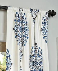 Half Price Drapes Kerala Blue Emblem Printed Cotton Room Darkening Curtain