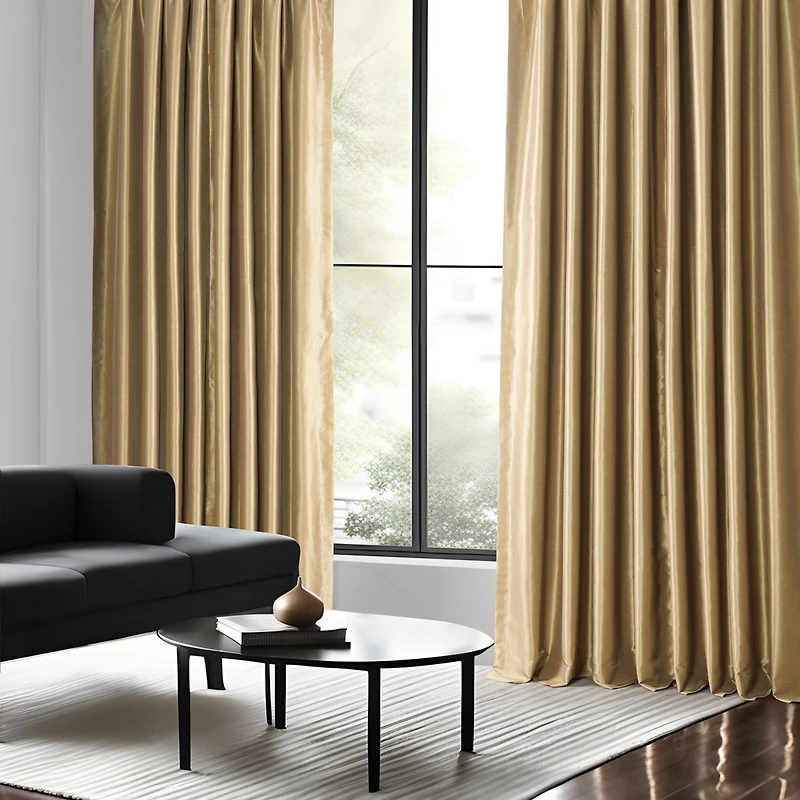 Half Price Drapes Flax Gold Vintage Textured Faux Dupioni Silk Blackout Curtain