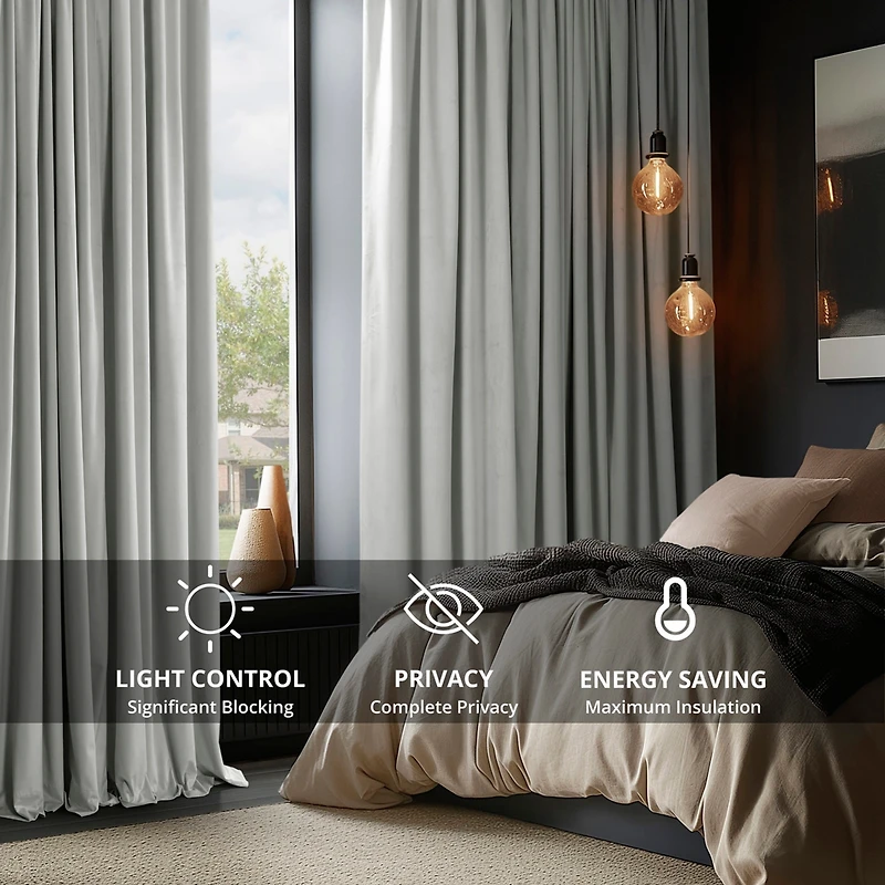 Half Price Drapes Reflection Grey Signature Velvet Blackout Curtain