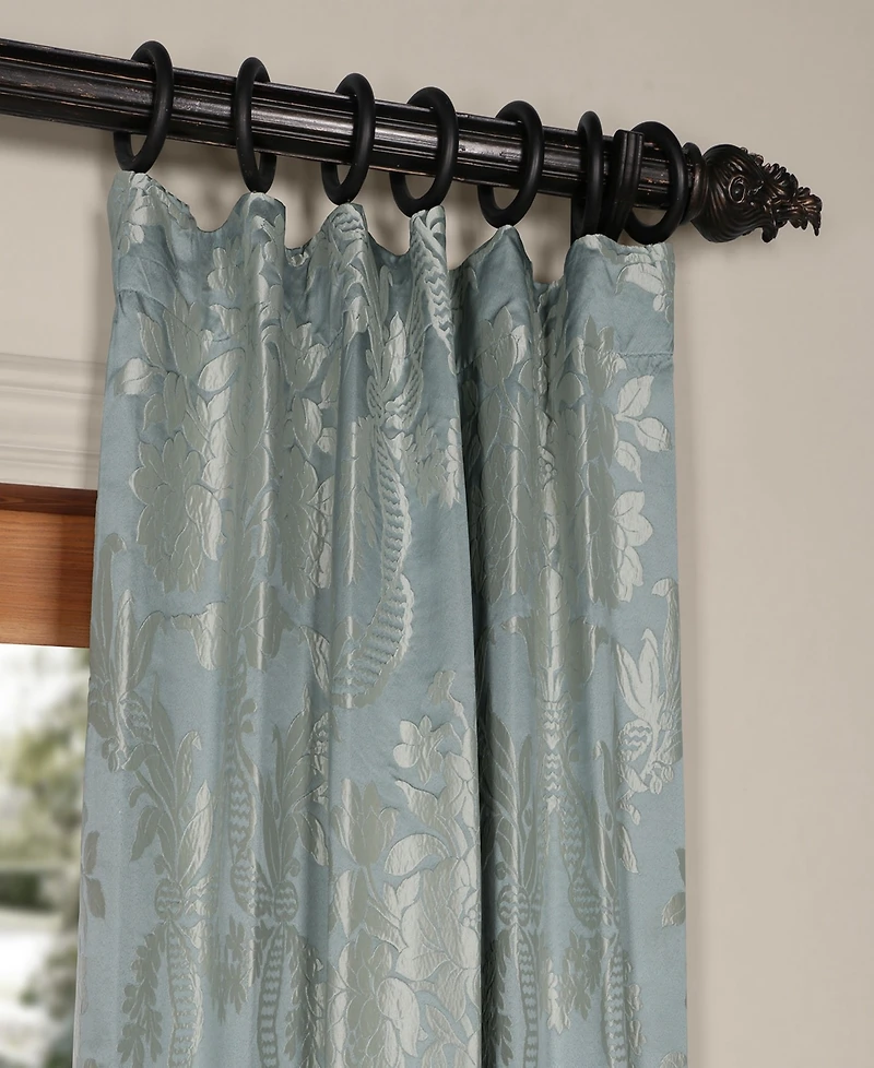 Half Price Drapes Magdelena Blue & Steel Damask Faux Silk Jacquard Room Darkening Curtain