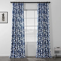 Half Price Drapes Fleur Blue Floral Printed Cotton Room Darkening Curtain