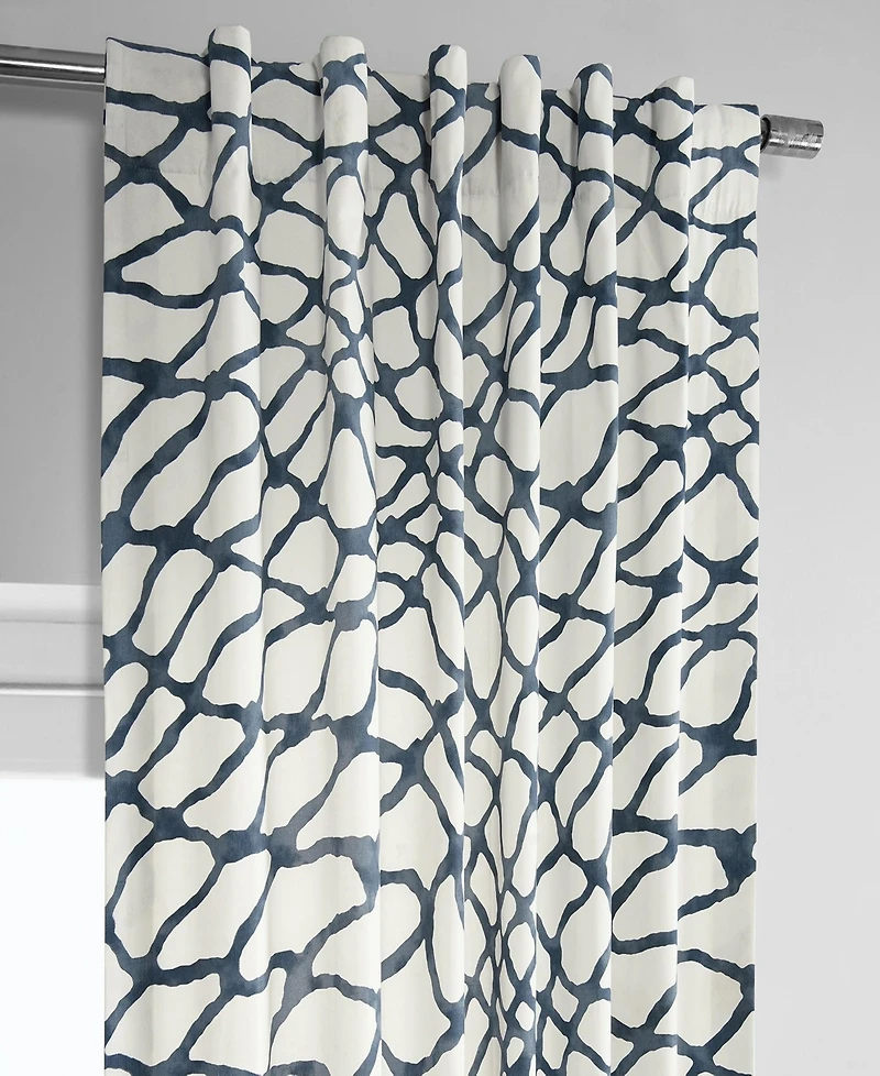 Half Price Drapes Ellis Blue Abstract Printed Cotton Room Darkening Curtain