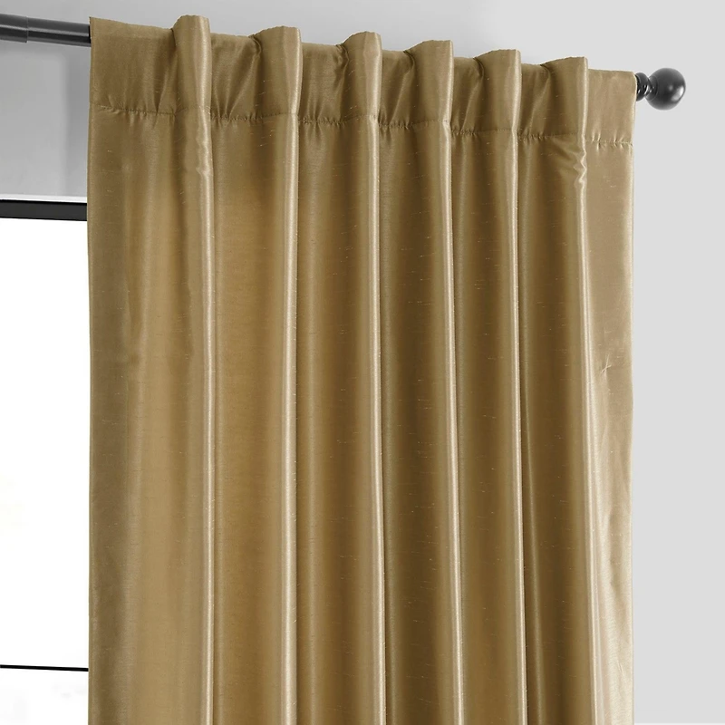 Half Price Drapes Flax Gold Vintage Textured Faux Dupioni Silk Curtain