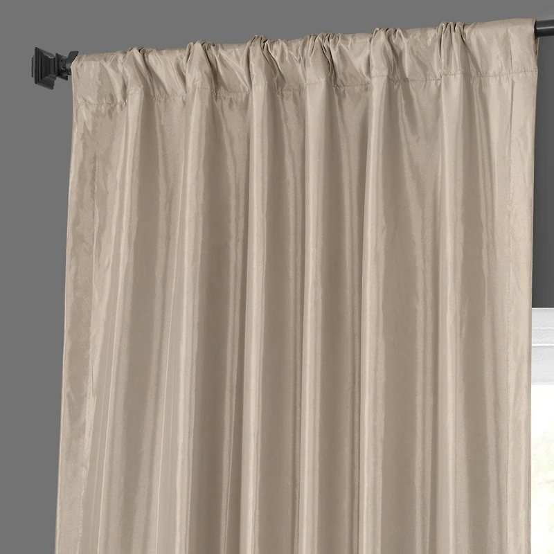 Half Price Drapes Antique Beige Solid Faux Silk Taffeta Room Darkening Curtain