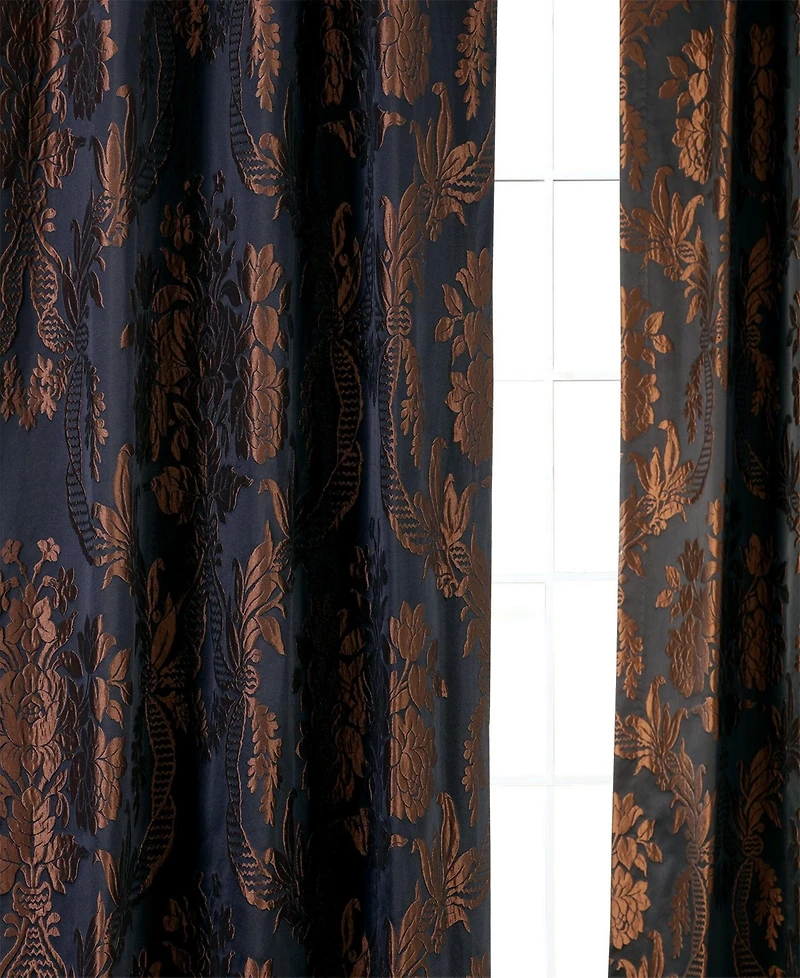 Half Price Drapes Magdelena Black & Copper Damask Faux Silk Jacquard Room Darkening Curtain