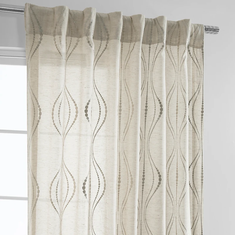 Half Price Drapes Suez Bronze Embroidered Striped Patterned Faux Linen Sheer Curtain