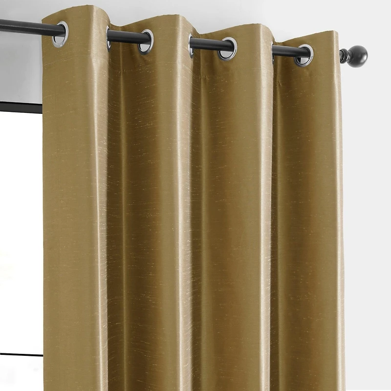 Half Price Drapes Flax Gold Grommet Vintage Textured Faux Dupioni Silk Blackout Curtain