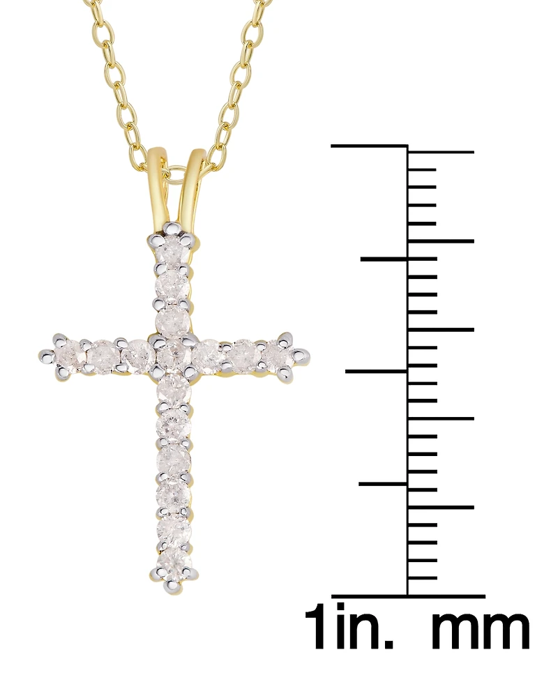 Diamond Cross Pendant Necklace (1/2 ct. t.w.) Sterling Silver or 14k Gold-Plate Over Silver, 16" + 2" Extender