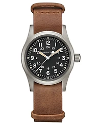 Hamilton Unisex Swiss Mechanical Khaki Field Brown Leather Strap Watch 38mm