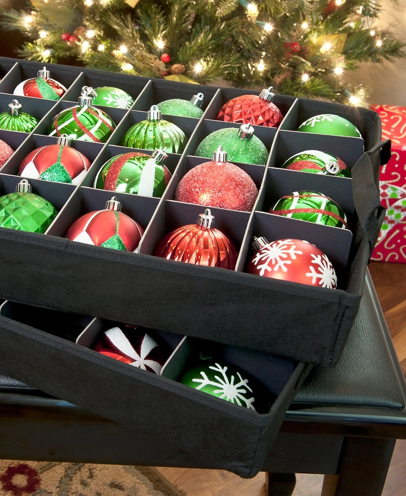 Santa's Bag 2 Tray Christmas Ornament Storage Box with Clear Lid
