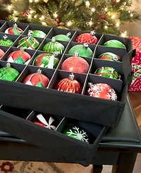 Santa's Bag 2 Tray Christmas Ornament Storage Box with Clear Lid