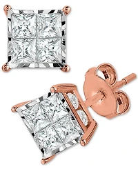 TruMiracle Diamond Princess Cluster Stud Earrings (1/2 ct. t.w.) 14k White, Yellow or Rose Gold