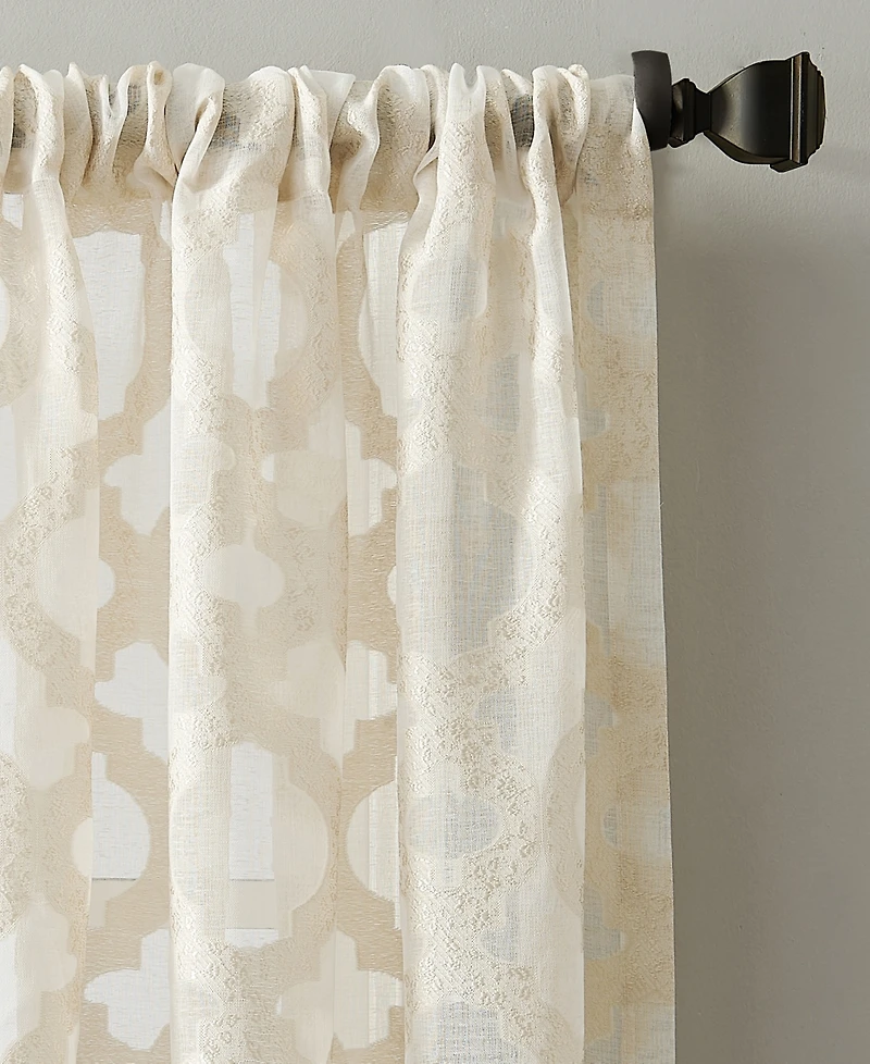 Yvette Trellis Jacquard Sheer Rod Pocket Curtain Panel