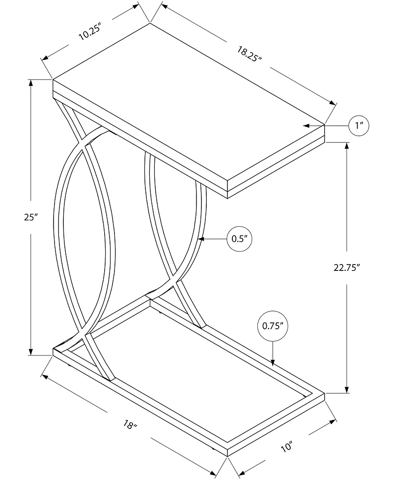 Monarch Specialties Chrome Metal Edgeside Accent Table in Grey Cement