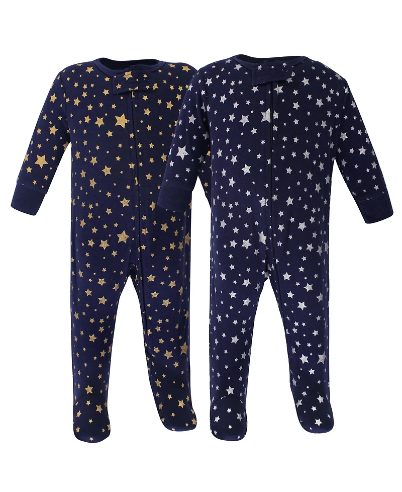 Hudson Baby Boys Cotton Snap Sleep and Play 2pk, Holly, 3-6 Months