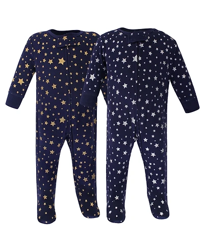 Hudson Baby Boys Cotton Snap Sleep and Play 2pk, Holly, 3-6 Months