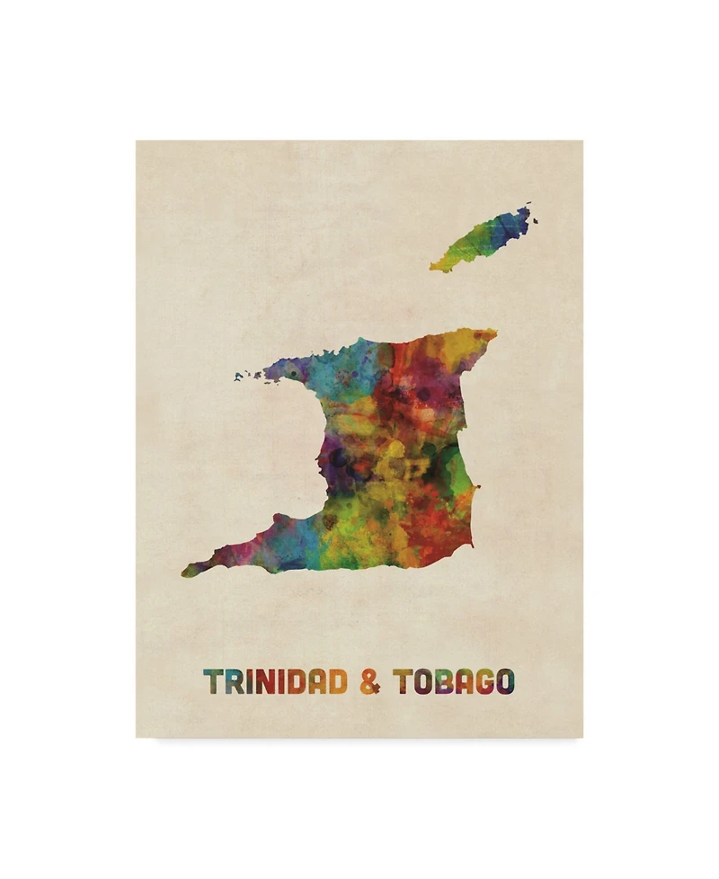 Michael Tompsett Trinidad and Tobago Watercolor Map Canvas Art - 15" x 20"