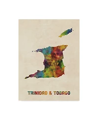 Michael Tompsett Trinidad and Tobago Watercolor Map Canvas Art - 15" x 20"
