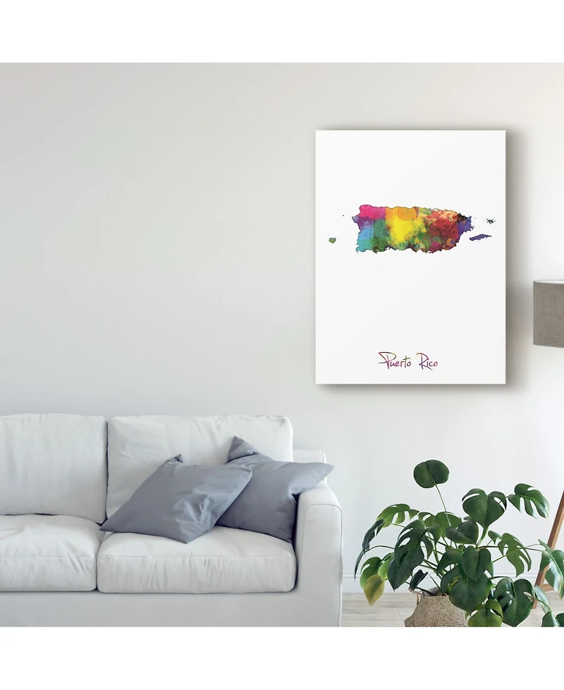 Michael Tompsett Puerto Rico Watercolor Map Ii Canvas Art - 15" x 20"