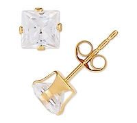 Cubic Zirconia Princess Stud Earrings in 14k Gold