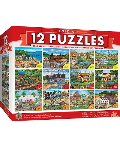 MasterPieces Folk Art Jigsaw Puzzle Collection - 12 Pack for Adults