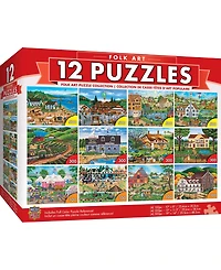 MasterPieces Folk Art Jigsaw Puzzle Collection - 12 Pack for Adults