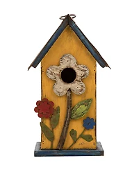 Glitzhome Distressed Solid Wood Birdhouse with Flower