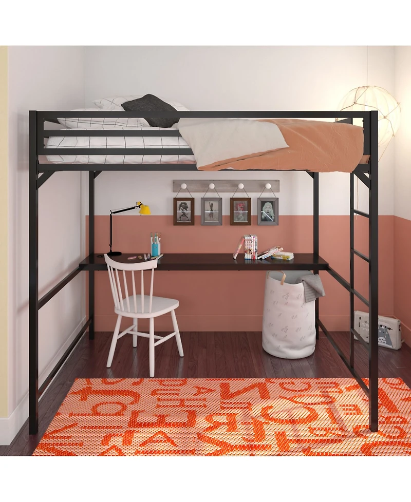 EveryRoom Mason Metal Full Loft Bed with Desk