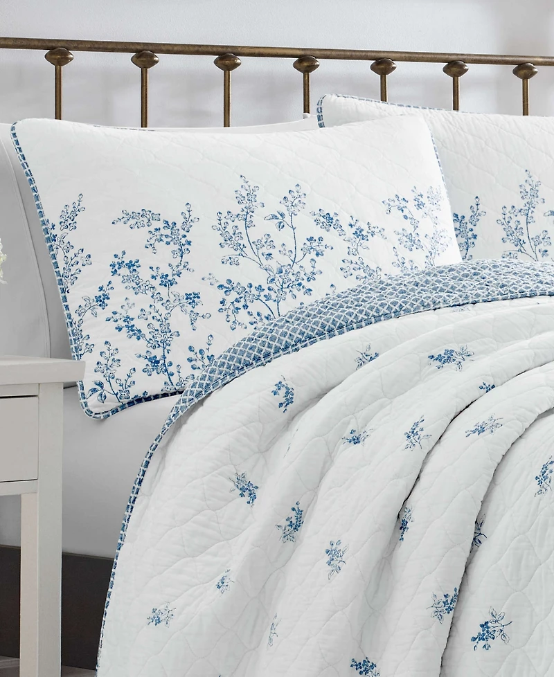 Laura Ashley Flora Cotton Reversible 3 Piece Quilt Set