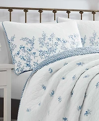 Laura Ashley Flora Cotton Reversible 3 Piece Quilt Set