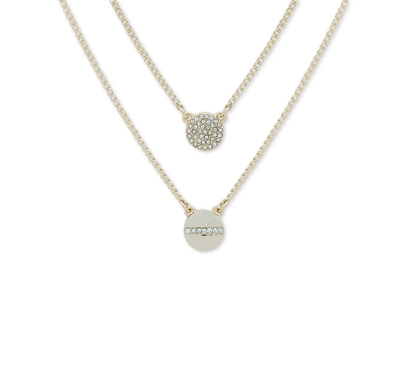 Dkny Gold-Tone Crystal Pendant Two-Row Necklace, 16" + 3' extender
