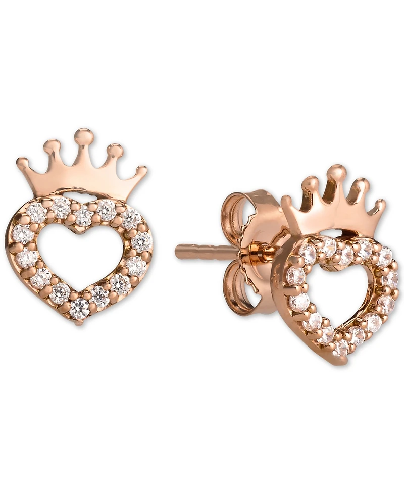 Disney Children's Cubic Zirconia Heart & Crown Stud Earrings in 14k Rose Gold